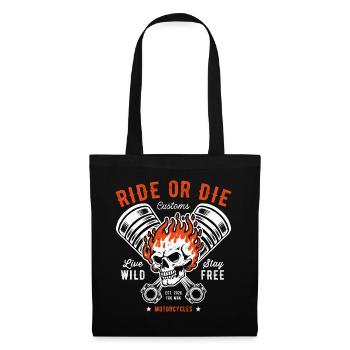 Motorcycle Skull and Piston Crossbones for Biker - Tote Bag - black - Front