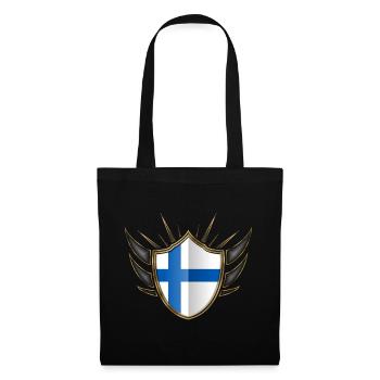 Finnland Flagge Wappen 014 - Stoffbeutel - Schwarz - Vorne
