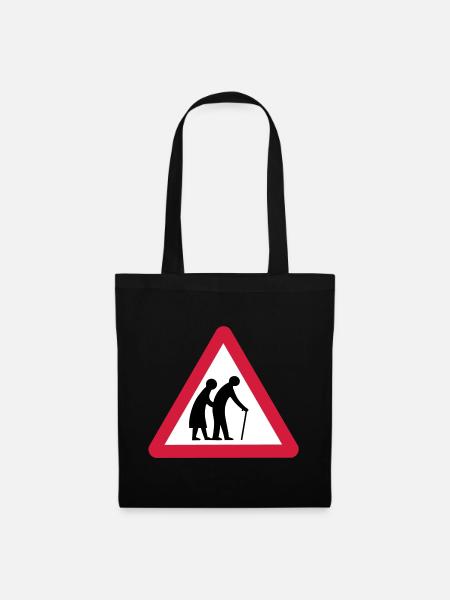 Caution Old People Crossing Traffic Sign - Tote Bag - black