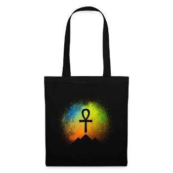 Pyramides avec symbole Ankh sous ciel étoilé - Sac en tissu - noir - Devant
