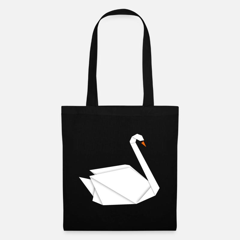 Eleganter Origami-Schwan: Kunstvolles T-Shirt - Stoffbeutel - Schwarz