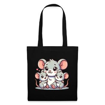 Parent souris aimant avec deux enfants mignons - Sac en tissu - noir - Devant