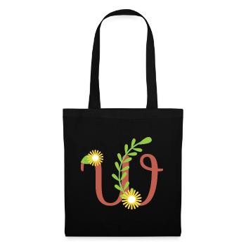 Eleganter Buchstabe 'W' mit Blumen - Stoffbeutel - Schwarz - Vorne