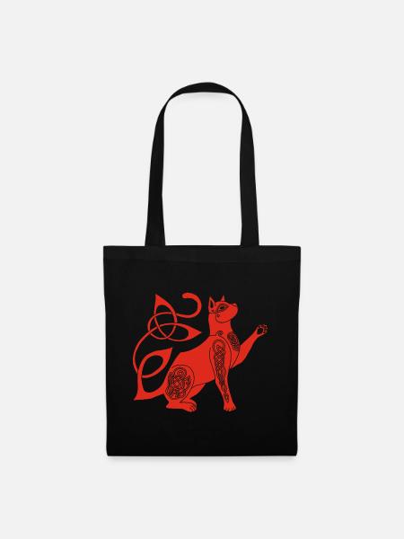 Keltische Rote Katze - Stoffbeutel - Schwarz