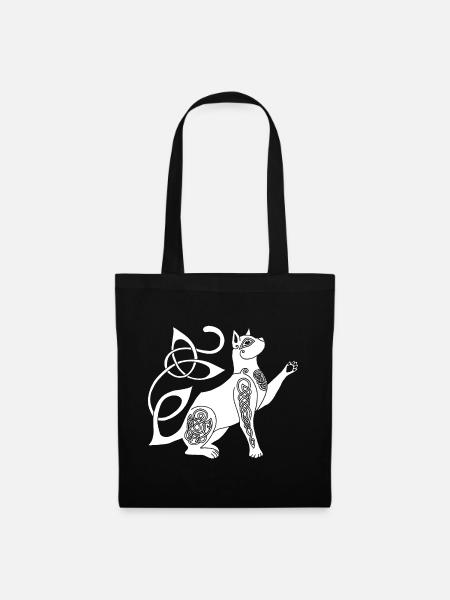 Keltische weiße Katze - Stoffbeutel - Schwarz