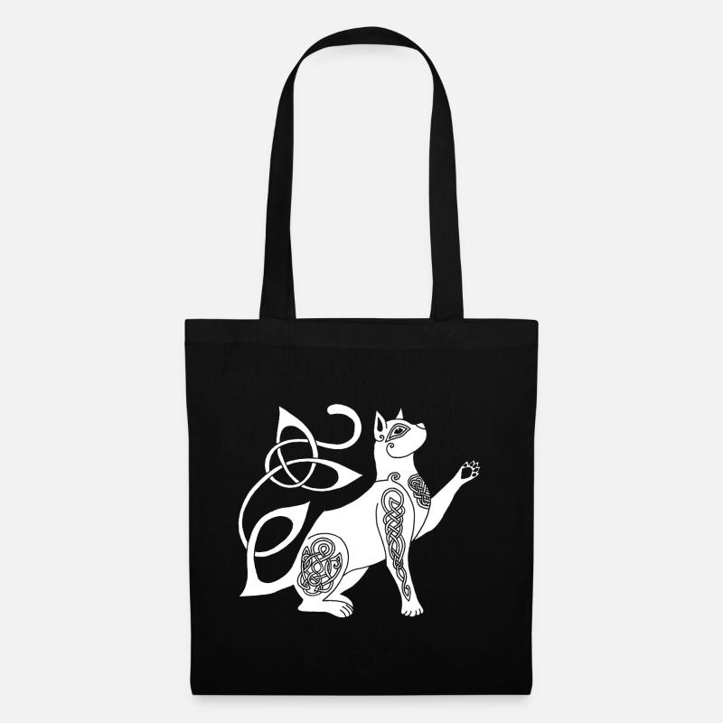 Keltische weiße Katze - Stoffbeutel - Schwarz