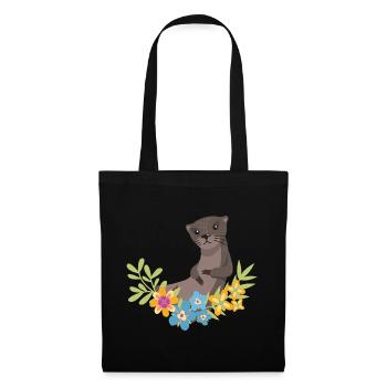 Sea Otter Cartoon Flower Floral - Tote Bag - black - Front