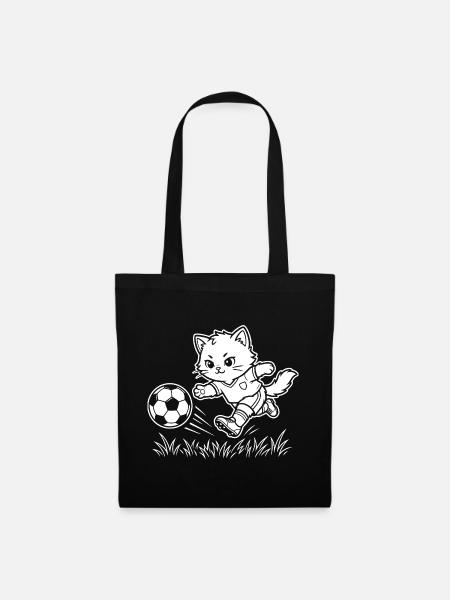 Fußball Kawaii Katze - Stoffbeutel - Schwarz