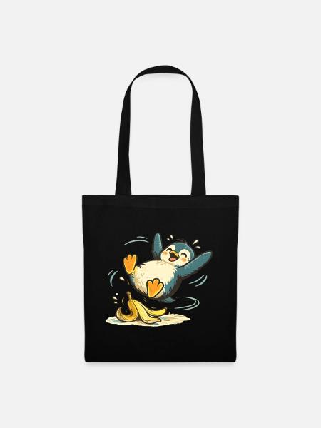 Pinguin Springende Banane - Stoffbeutel - Schwarz