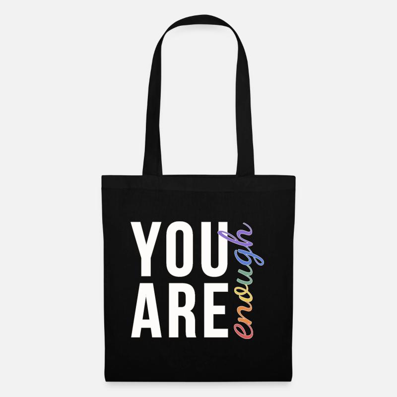 You Are Enough Typografie Regenbogen Pride - Stoffbeutel - Schwarz