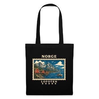 Norwegen Lofoten Vintage Reisemarke - Stoffbeutel - Schwarz - Vorne