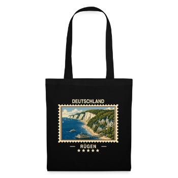 Deutschland Rügen Vintage Reisemarke - Stoffbeutel - Schwarz - Vorne