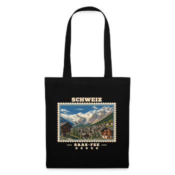 Schweiz Saas-Fee Vintage Reisemarke - Stoffbeutel - Schwarz - Vorne