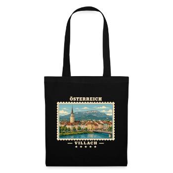 Österreich Villach Vintage Reisemarke - Stoffbeutel - Schwarz - Vorne