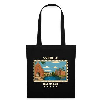 Schweden Halmstad Vintage Reisemarke - Stoffbeutel - Schwarz - Vorne