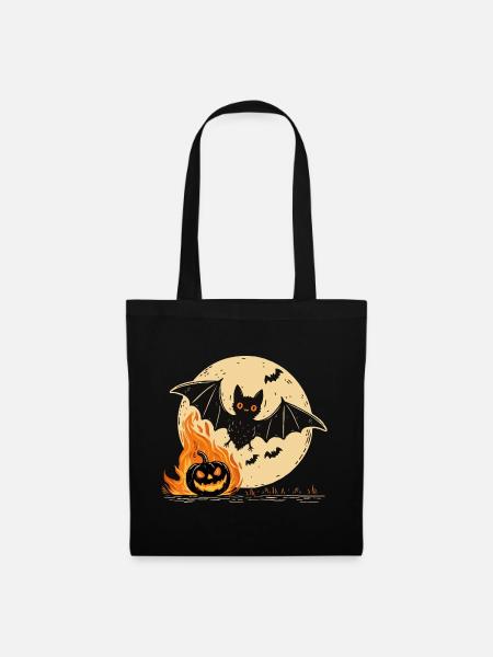 Halloween Fledermaus Mondschein - Stoffbeutel - Schwarz