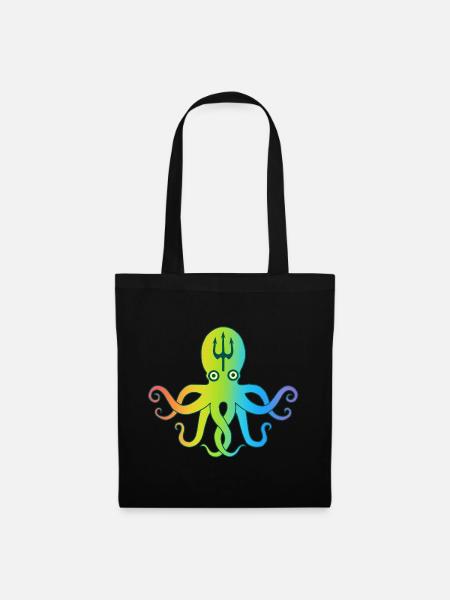 Mehrfarbiger Oktopus - Stoffbeutel - Schwarz