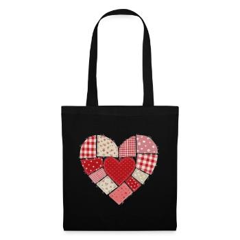 Herz patchwork nähen quilten Geschenk  - Stoffbeutel - Schwarz - Vorne