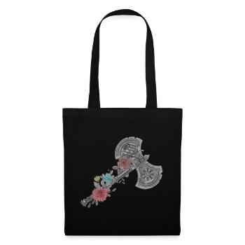 Keltische Wikinger Mit Blumen Doppelaxt Design - Stoffbeutel - Schwarz - Vorne