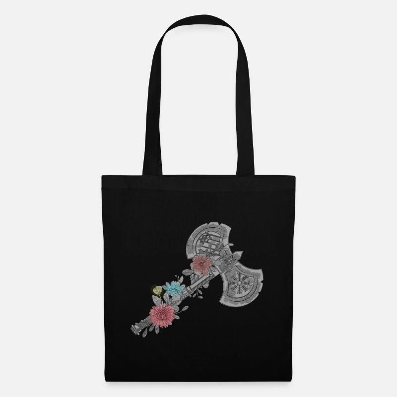 Keltische Wikinger Mit Blumen Doppelaxt Design - Stoffbeutel - Schwarz