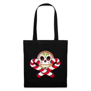 Lebkuchenmann Sugar Skull Dekor für Weihnachten - Stoffbeutel - Schwarz - Vorne