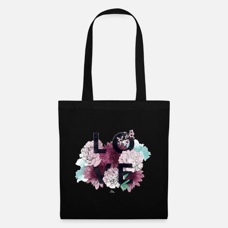 Love and Flowers in Pink - Stoffbeutel - Schwarz