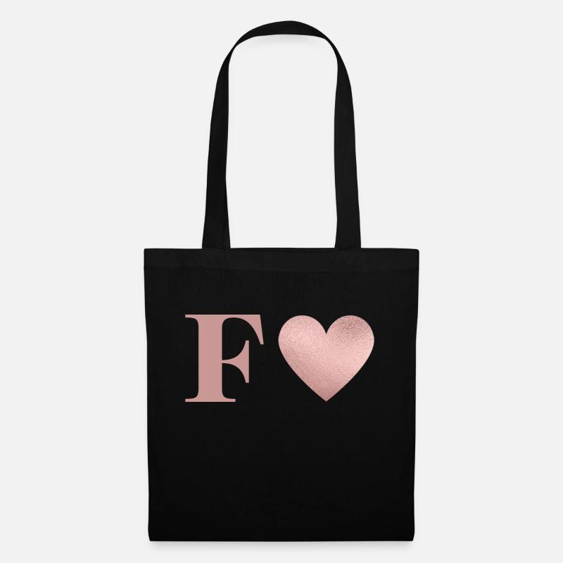 Buchstabe f Herz roségold - Stoffbeutel - Schwarz