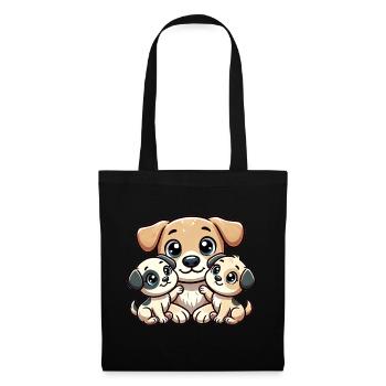 Parent chien aimant avec deux enfants mignons - Sac en tissu - noir - Devant