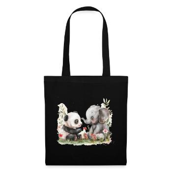 Cute Panda And Elephant Friends - Stoffbeutel - Schwarz - Vorne