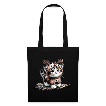 Cat with reindeer antlers and sweater - Tote Bag - black - Front