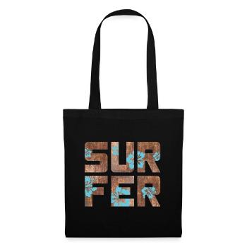 Surfer Hawaii Hibiscus Blossom Surf Wood Pattern - Tote Bag - black - Front