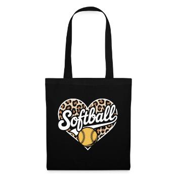 Leopard Muster Softball Herz Design - Stoffbeutel - Schwarz - Vorne