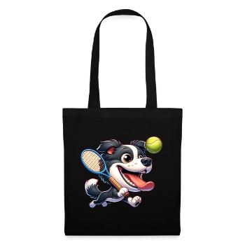 Tennis Dog with Racket and Ball Action - Tote Bag - black - Front