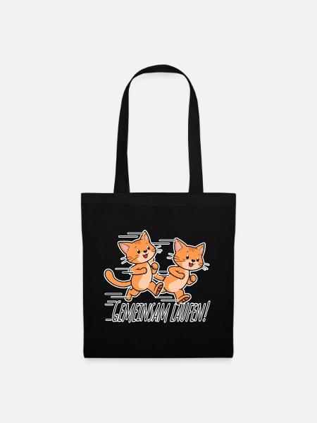Gemeinsam laufen! Niedliche Katzen Lauf-Team! - Stoffbeutel - Schwarz