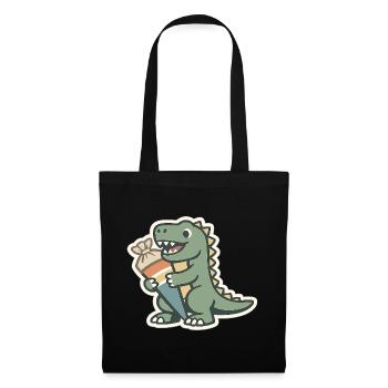 Dino Einschulung Personalisierbar Name Schule - Stoffbeutel - Schwarz - Vorne