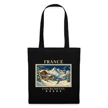 Frankreich Courchevel Vintage Reisemarke - Stoffbeutel - Schwarz - Vorne