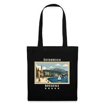 Österreich Bregenz Vintage Reisemarke - Stoffbeutel - Schwarz - Vorne