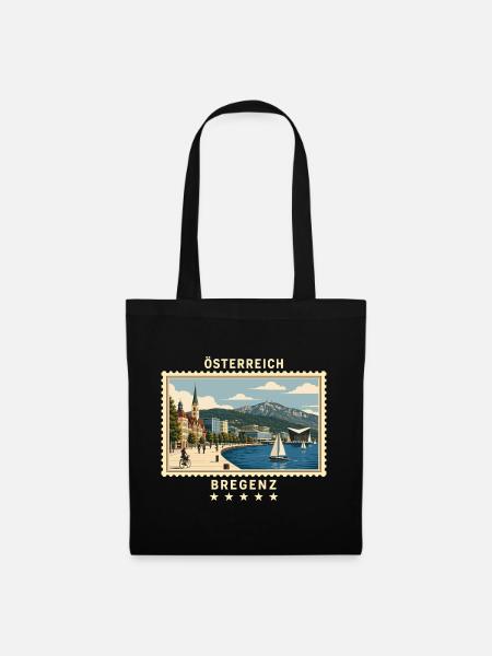 Österreich Bregenz Vintage Reisemarke - Stoffbeutel - Schwarz