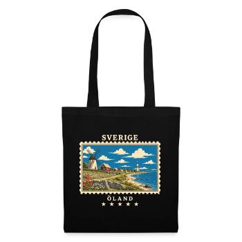 Schweden Öland Vintage Reisemarke - Stoffbeutel - Schwarz - Vorne