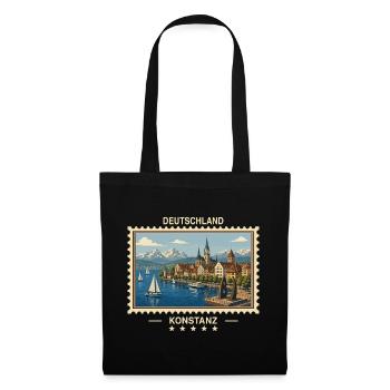 Deutschland Konstanz Vintage Reisemarke - Stoffbeutel - Schwarz - Vorne