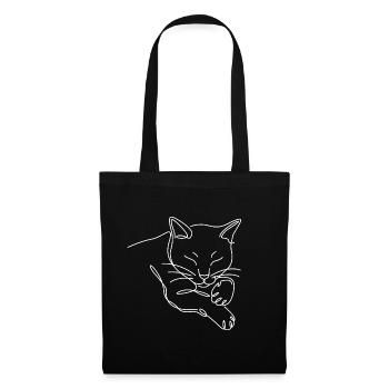 Sleeping cat tomcat silhouette from white line - Tote Bag - black - Front