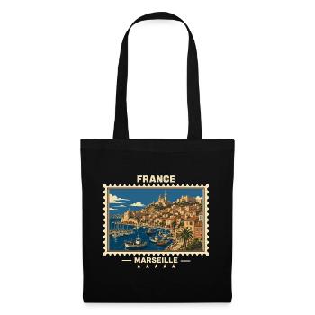 Frankreich Marseille Vintage Reisemarke - Stoffbeutel - Schwarz - Vorne
