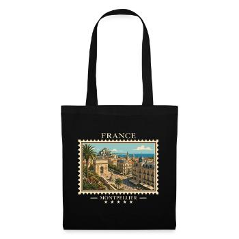 Frankreich Montpellier Vintage Reisemarke - Stoffbeutel - Schwarz - Vorne