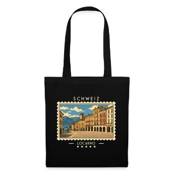 Schweiz Locarno Vintage Reisemarke - Stoffbeutel - Schwarz - Vorne