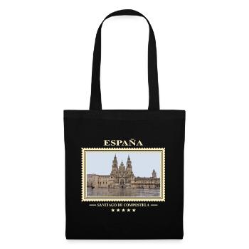 Spanien Santiago de Compostela Vintage Reisemarke - Stoffbeutel - Schwarz - Vorne
