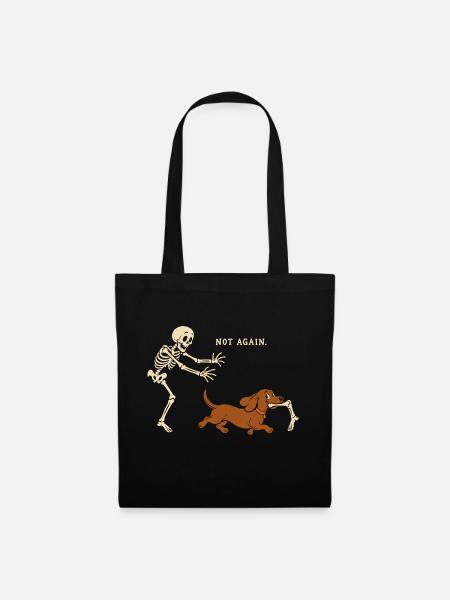 Halloween - Lustiges Skelett Hund Motiv - Stoffbeutel - Schwarz