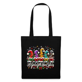 Bunte Weihnachtsmützen mit Lichterkette - Stoffbeutel - Schwarz - Vorne