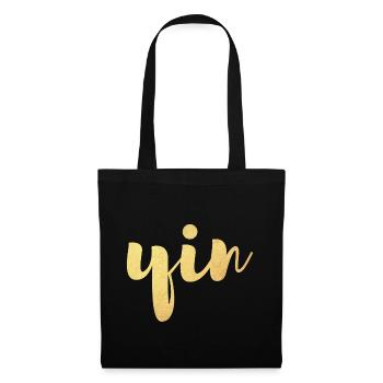 Yin (Yin und Yang) Gold Yoga Partnerlook - Stoffbeutel - Schwarz - Vorne