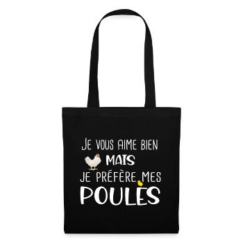 Poules poule poulailler ferme. Cadeau humour - Sac en tissu - noir - Devant