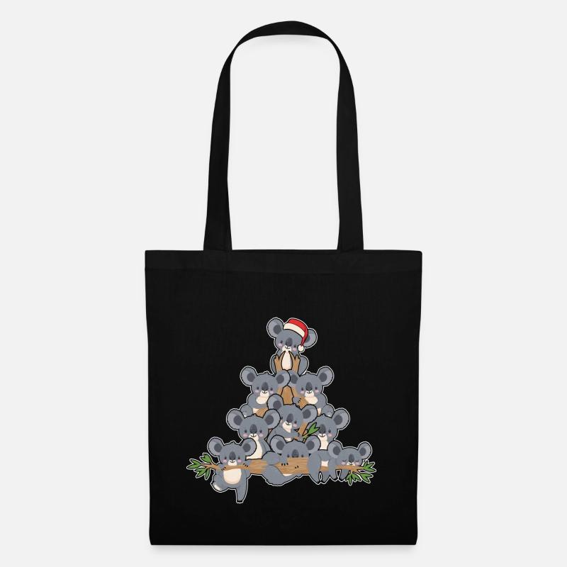 Weihnachts Baum Koala mit Lichtern Pinguin Spaß - Stoffbeutel - Schwarz
